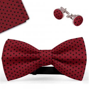 Set papion barbati, batista, butoni, visiniu, buline negre, mici